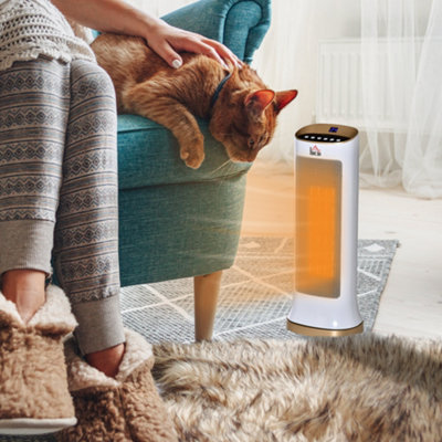 HOMCOM 45 degree Oscillating Table Top Space Heater w/ Remote Timer LED Panel Radiator Price Comparisons | Compare The Build