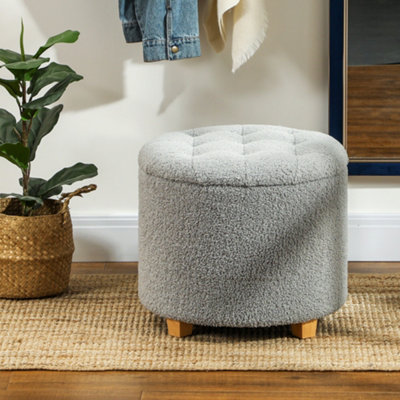 HOMCOM 45cm Round Ottoman with Storage, Lid, Cashmere Footstool, Grey