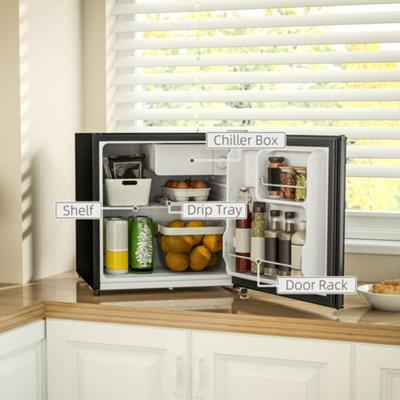 HOMCOM 46L Counter Top Fridge Mini Fridge with Lock Chiller Box Black
