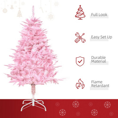 HOMCOM 4FT Artificial Christmas Tree w/ Automatic Open for Home Party Pink