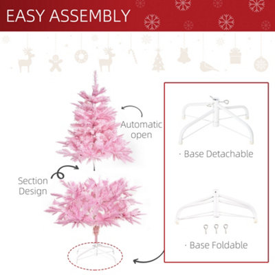 HOMCOM 4FT Artificial Christmas Tree w/ Automatic Open for Home Party Pink