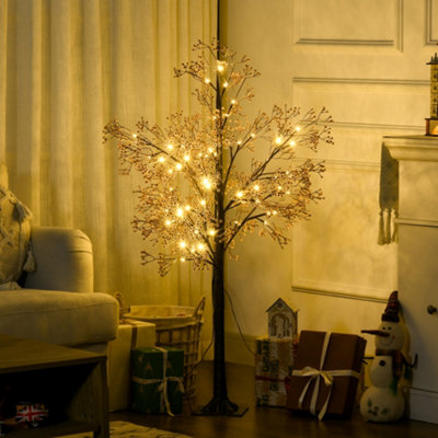 HOMCOM 4ft Artificial Tree with Warm White LED Lights, Baby Breath Flowers