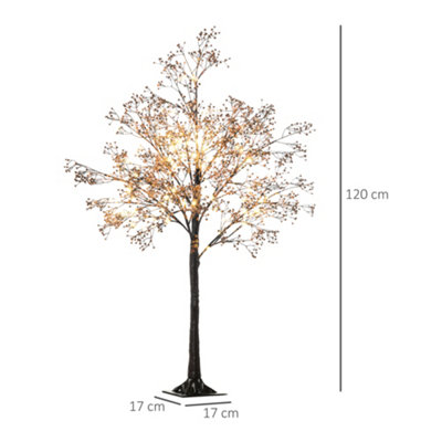 HOMCOM 4ft Artificial Tree with Warm White LED Lights, Baby Breath Flowers