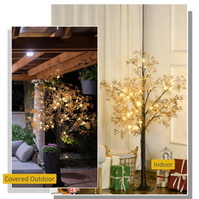 HOMCOM 4ft Artificial Tree with Warm White LED Lights, Baby Breath Flowers
