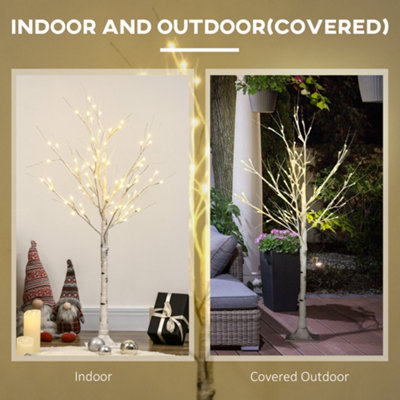 HOMCOM 4ft Artificial White Birch Tree Light w/ 72 Warm White Pre-Lit ...