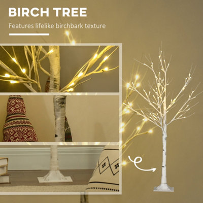 HOMCOM 4ft Artificial White Birch Tree Light with Warm White Pre-Lit LED Light for Indoor and Covered Outdoor Use - 7