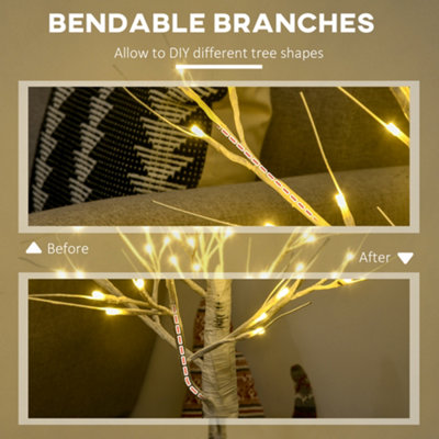 HOMCOM 4ft Artificial White Birch Tree Light with Warm White Pre-Lit LED Light for Indoor and Covered Outdoor Use - 4