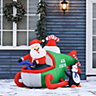 HOMCOM 4ft Christmas Inflatable Decoration with Santa Claus on Plane, Gift in Penguin, Light Up Blow Up Santa Outdoor, Xmas Décor