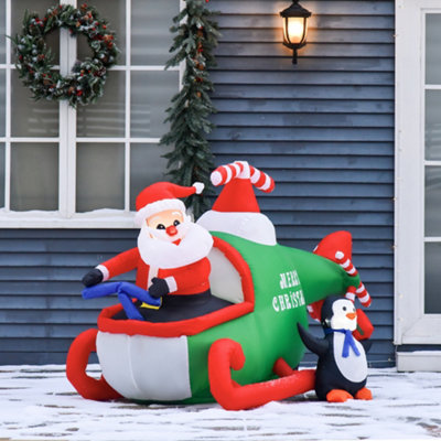 4ft Christmas Inflatable Decoration with Santa Claus on Plane, Gift in Penguin, Light Up