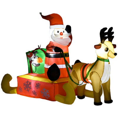 HOMCOM 4ft Christmas Inflatable Santa Claus Sledge Sleigh Reindeer Blow Up Decoration Xmas Décor for Garden