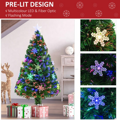 HOMCOM 4FT Green Fiber Optic Full Lights Christmas Tree Multi LED Stars