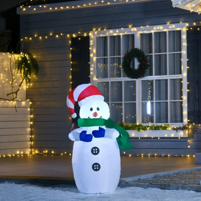 HOMCOM 4ft Inflatable Christmas Snowman Decoration LED Lights for Lawn ...