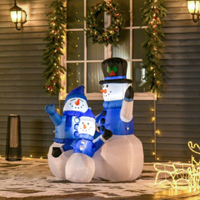 HOMCOM 4ft Inflatable Christmas Snowmen Family Xmas LED Outdoor Indoor Holiday Decorations Yard