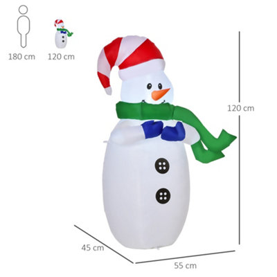 HOMCOM 4ft Inflatable Standing Christmas Decoration Large Waterproof Snowman with LED and Inflator - 4