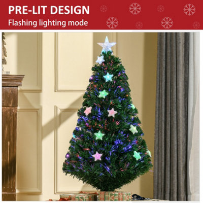HOMCOM 4FT Prelit Artificial Christmas Tree Fibre Optic LED Light ...