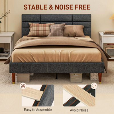 HOMCOM 4ft Upholstered Double Bed Frame w/ Wooden Slat No Box Spring Needed