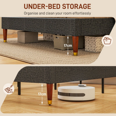 HOMCOM 4ft Upholstered Double Bed Frame w/ Wooden Slat No Box Spring Needed