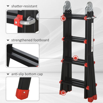 HOMCOM 4M Aluminium Duo Ladder Telescopic Herringbone Multi-Purpose DIY Non-Slip