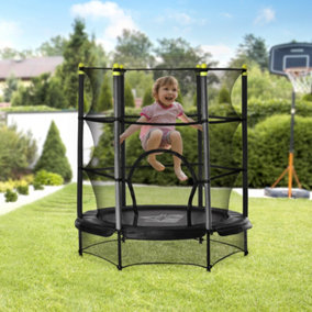 HOMCOM 5'2" Kids Trampoline with Safety Enclosure, Indoor Outdoor - Black