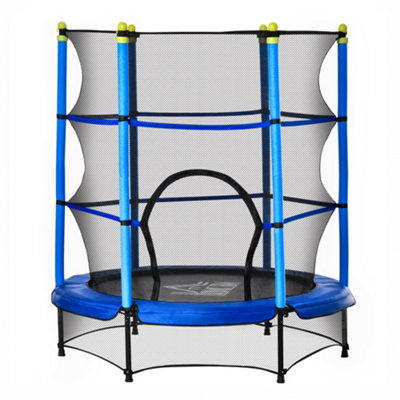 HOMCOM 5'2" Kids Trampoline with Safety Enclosure, Indoor Outdoor - Blue