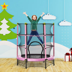 HOMCOM 5'2" Kids Trampoline with Safety Enclosure, Indoor Outdoor - Pink
