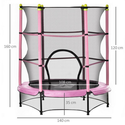 HOMCOM 5'2" Kids Trampoline with Safety Enclosure, Indoor Outdoor - Pink