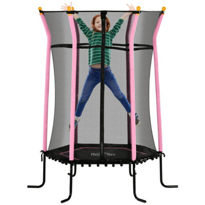 HOMCOM 5.2FT Kids Trampoline With Enclosure for 3-10 Years Pink