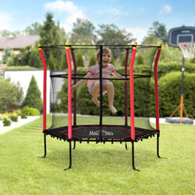 HOMCOM 5.2FT Kids Trampoline With Enclosure for 3-10 Years Red
