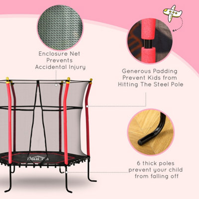 HOMCOM 5.2FT Kids Trampoline With Enclosure for 3-10 Years Red - 5