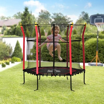 HOMCOM 5.4FT Kids Trampoline With Enclosure Indoor Outdoor for 3-10 Years Red