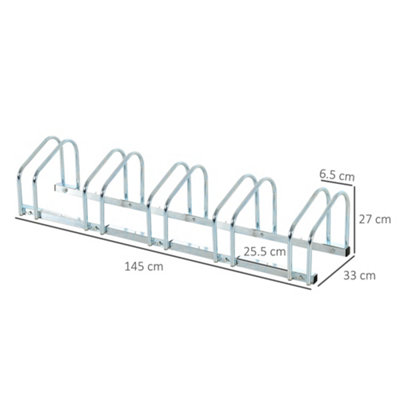 HOMCOM 5 Bike Parking Rack Locking Storage Stand Holder Floor Wall Mount Silver - 3