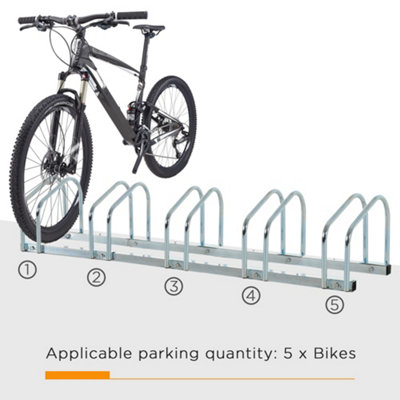 HOMCOM 5 Bike Parking Rack Locking Storage Stand Holder Floor Wall Mount Silver - 4