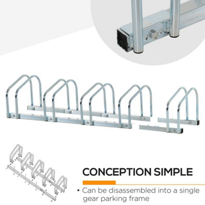 HOMCOM 5 Bike Parking Rack Locking Storage Stand Holder Floor Wall Mount Silver - 5
