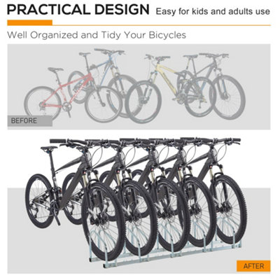HOMCOM 5 Bike Parking Rack Locking Storage Stand Holder Floor Wall Mount Silver - 7
