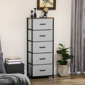 HOMCOM 5 Drawer Fabric Chest of Drawers w/ Wooden Top for Closet Hallway Grey
