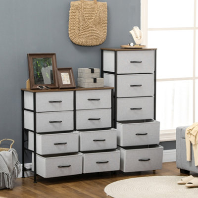 HOMCOM 5 Drawer Fabric Chest of Drawers w/ Wooden Top for Hallway Grey