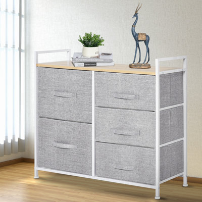 HOMCOM 7 Drawer Dresser Fabric Chest of Drawers 3 Tier Storage Organizer  for Bedroom Entryway Tower Unit with Steel Frame Wooden Top Light Grey