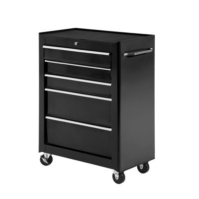 HOMCOM 5-Drawer Lockable Steel Tool Storage Cabinet w/ Wheels Handle Organisation Box Unit Chest Garage DIY Workshop Trolley