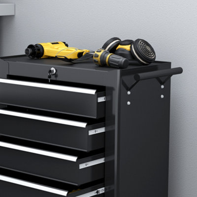 HOMCOM 5-Drawer Tool Chest Steel Lockable Tool Storage Cabinet w/ Wheels Black