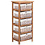HOMCOM 5 Drawer Wicker Basket Storage Shelf Unit Wooden Frame Home Natural