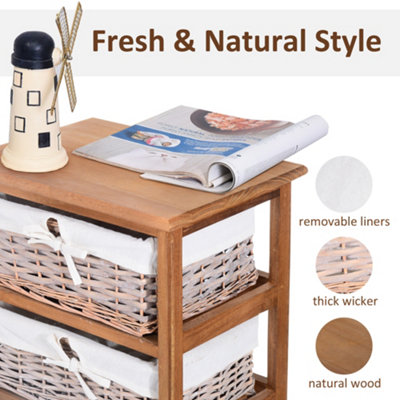 HOMCOM 5 Drawer Wicker Basket Storage Shelf Unit Wooden Frame Home Natural
