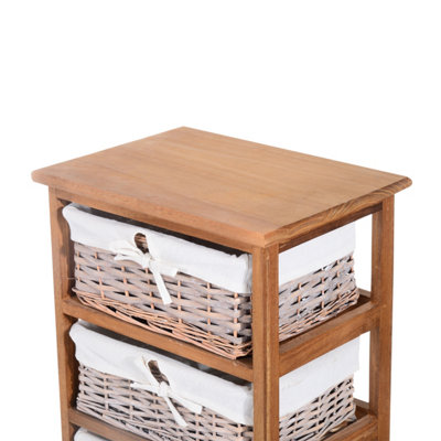 HOMCOM 5 Drawer Wicker Basket Storage Shelf Unit Wooden Frame Home Natural