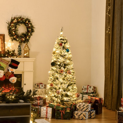 HOMCOM 5 Feet Prelit Artificial Snow Flocked Christmas Tree with