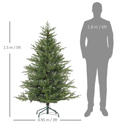HOMCOM 5 Foot Artificial Christmas Tree with Realistic Hinged Branches ...