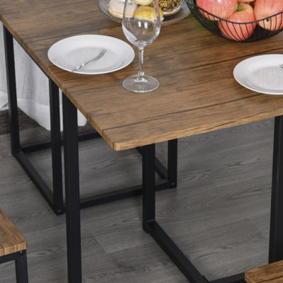 HOMCOM 5 PCS Industrial Boxy Table & Stool Set Metal Frame Cool Dining ...