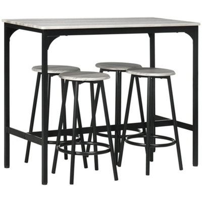 HOMCOM 5 Piece Bar Table and Stools Set with Metal Frame Grey