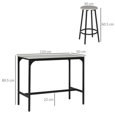 HOMCOM 5 Piece Bar Table and Stools Set with Metal Frame Grey