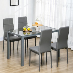 HOMCOM 5 Piece Dining Set Table and 4 Chairs Set for 4 Persons Kitchen Glasstop
