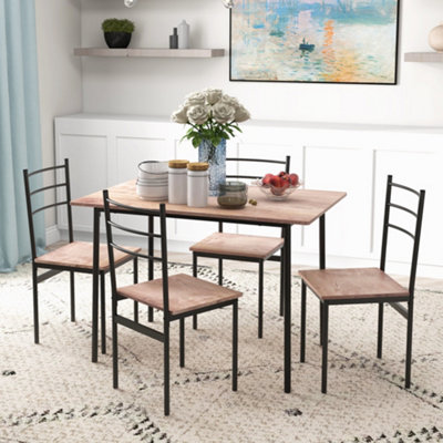 HOMCOM 5 Piece Dining Table and Chairs Set Space Saving Brown and Black