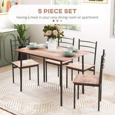 HOMCOM 5 Piece Dining Table and Chairs Set, Space Saving, Brown and Black